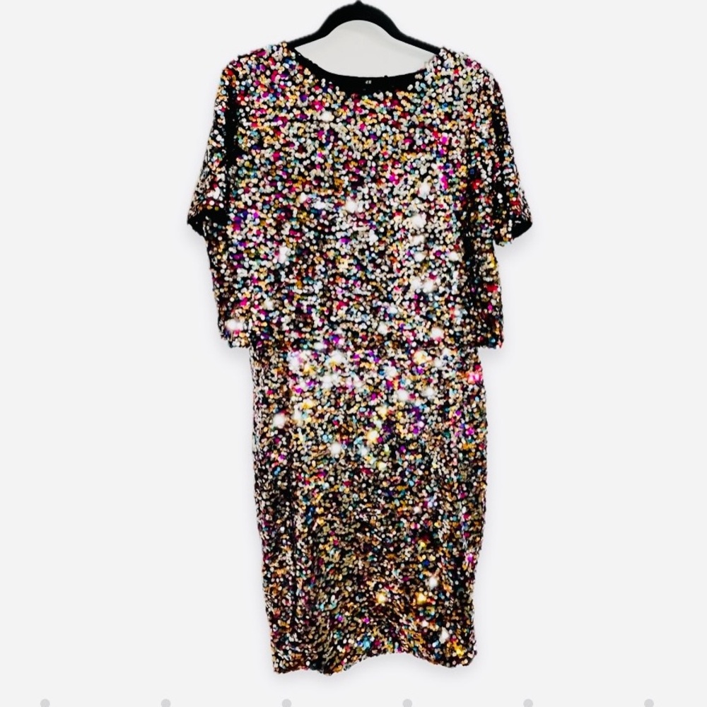 H&M Sequin 2-Pc Matching Set Multicolor Midi Skirt Top L Y2K Disco Party